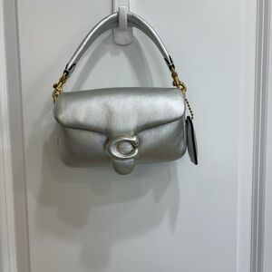Coach Pillow Tabby MetallicSilver Leather Shoulder Bag